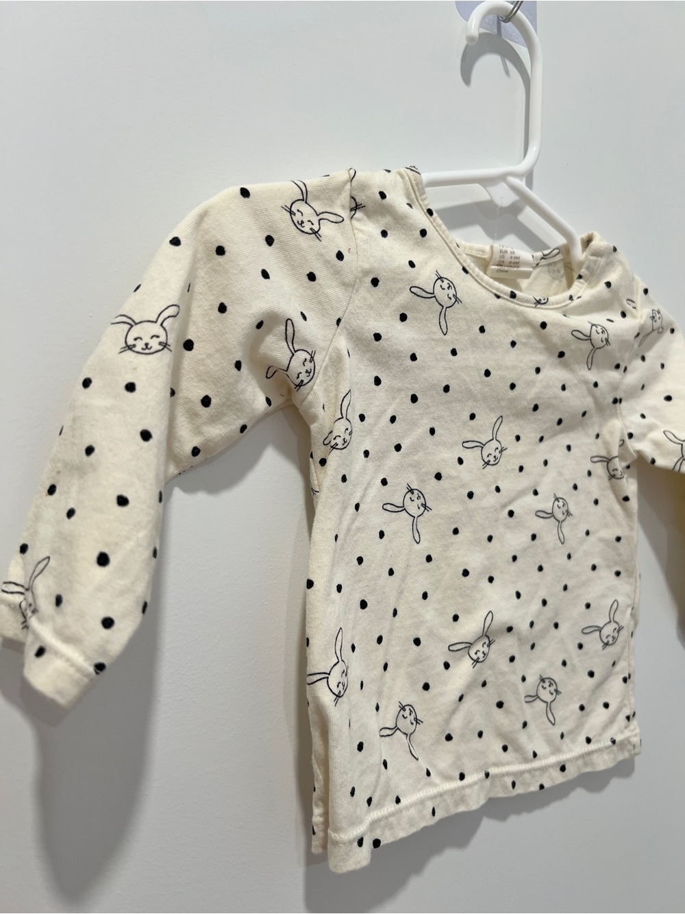 H&M Bunny Polka Dot Long Sleeve Top | 4-6 Months | Cream